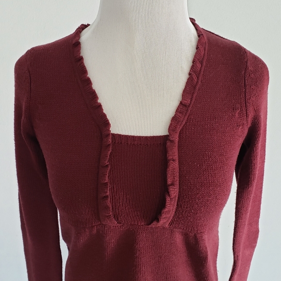3/$20 | Fossil Sweater Empire Waist Maroon Small - Picture 3 of 7